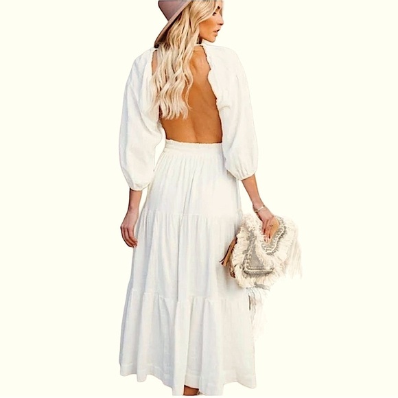 OLIA Ivory Cotton Gauze Backless Dress Size XL - Picture 2 of 14